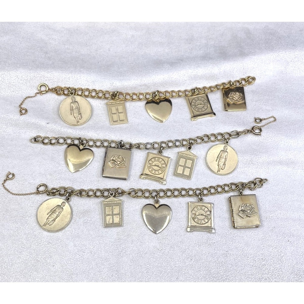 Lot of 3 Vintage 1965 Avon Presidents Award Gold Tone Chain Charm Bracelets